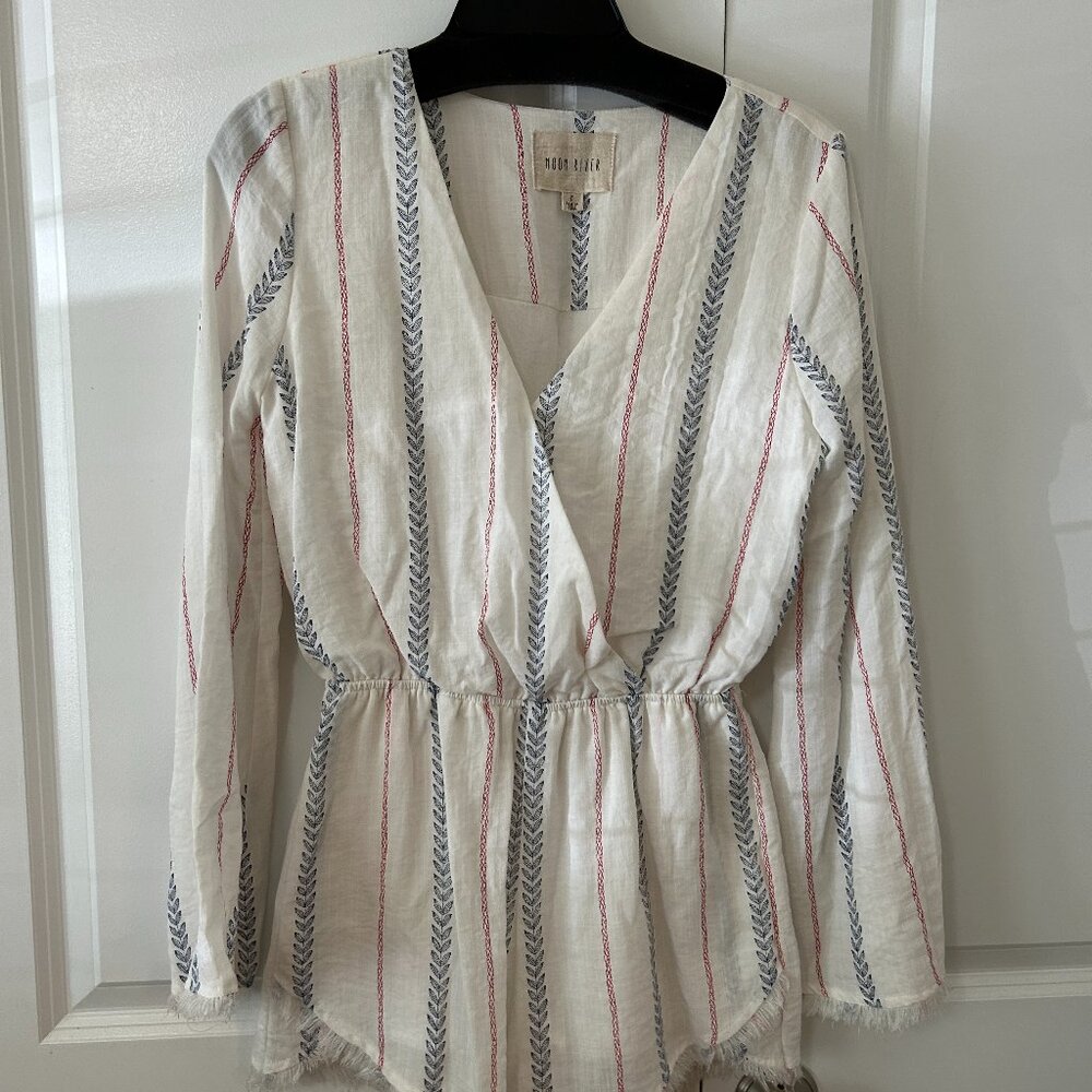 Moon River Long Sleeve V-Neck Romper